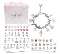 NO. 32 Charm Bracelet Making Kit for Girls, 63pcs Unicorn Gifts, DIY Charm Bracelet Jewellery Making Kit, Arts Crafts for Kids for Stocking Fillers for Birthday Presents for Girls Age 5-12 (Pink)