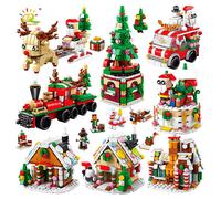 (NO.4) 6in1 Christmas Elk Deer Santa Claus Building Blocks City Snow House Xmas Tree Bricks Set Toys For Children Kids Gift