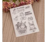 (No.4-Duck Rabbit) Happy Easter Transparent Silicone Clear Stamp for Seal DIY Scrapbooking Album Clear Stamps Flower Rabbit Egg Greeting