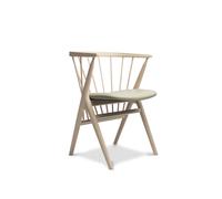 No 8 Dining Chair White Oiled Oak Wood and Light Gray Leather