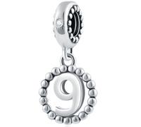 No. 9 Number Charm, 925 Sterling Silver Pendant fit Pandora Charm Bracelets, Necklace, European Snake Chain, Dangle Bead for Ninth Birthday, 9th Anniversary