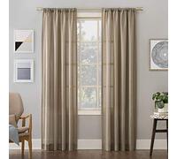 No. 918 Amalfi Linen Blend Textured Sheer Rod Pocket Curtain Panel, 54" x 63", Taupe