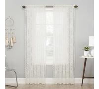 No. 918 Ariella Floral Lace Sheer Rod Pocket Curtain Panel, 58" x 96", Ivory