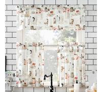 No. 918 Brew Coffee Shop Semi-Sheer Rod Pocket Kitchen Curtain Valance and Tiers Set, 54" x 24", White