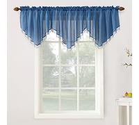 No. 918 Erica Crushed Voile Ascot Beaded Sheer Rod Pocket Curtain Set, 153" x 24", Blue