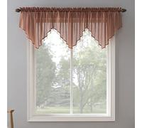 No. 918 Erica Crushed Voile Ascot Beaded Sheer Rod Pocket Curtain Set, 153" x 24", Cedar