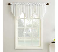 No. 918 Erica Crushed Voile Ascot Beaded Sheer Rod Pocket Curtain Set, 153" x 24", Eggshell