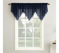 No. 918 Erica Crushed Voile Ascot Beaded Sheer Rod Pocket Curtain Set, 153" x 24", Navy
