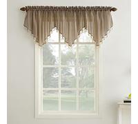 No. 918 Erica Crushed Voile Ascot Beaded Sheer Rod Pocket Curtain Set, 153" x 24", Taupe
