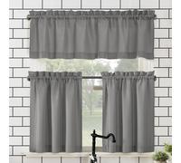 No. 918 Martine Microfiber Semi-Sheer Rod Pocket Kitchen Curtain Valance and Tiers Set, 54" x 24", Gray