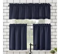 No. 918 Martine Microfiber Semi-Sheer Rod Pocket Kitchen Curtain Valance and Tiers Set, 54" x 24", Navy Blue