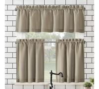 No. 918 Martine Microfiber Semi-Sheer Rod Pocket Kitchen Curtain Valance and Tiers Set, 54" x 24", Taupe