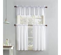 No. 918 Martine Microfiber Semi-Sheer Rod Pocket Kitchen Curtain Valance and Tiers Set, 54" x 36", White
