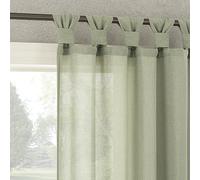No. 918 Reman 2-Pack Twist Tab Linen Texture Semi-Sheer Tab Top Curtain Panel Pair, 40" x 63", Sage Green