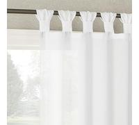 No. 918 Reman 2-Pack Twist Tab Linen Texture Semi-Sheer Tab Top Curtain Panel Pair, 40" x 96", White
