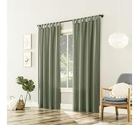 No. 918 Trevor 2-Pack Heathered Linen Texture Semi-Sheer Tab Top Curtain Panel Pair, 40" x 84, Moss Green