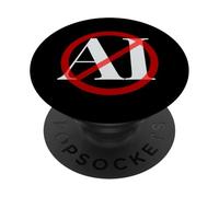 No AI Artificial Intelligence Crossed Out Red Circle PopSockets Adhesive PopGrip