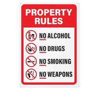 No Alcohol No Drugs No Smoking No Weapons | Property Rules Sign 10x14 Inch Rust-free Aluminum