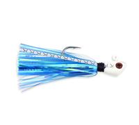 No Alibi Alien Jig Inshore Series, Ocean Blue/Holographic Strip Skirt, 1/2 oz White Head/Red Eye, 5/0 Hook, 3 pc