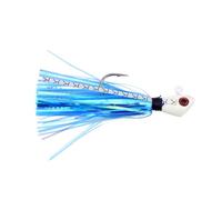 No Alibi Alien Jig Inshore Series, Ocean Blue/Holographic Strip Skirt, 3/8 oz White Head/Red Eye, 5/0 Hook, 3 pc