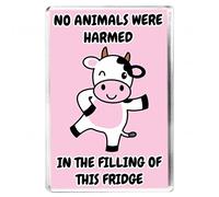 No Animals Were Harmed In The Filling Of This Fridge - Cute Cow Cartoon - Vegan Vegetarian Quote - Fridge Magnet - Novelty Gift