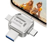 No App Required: Yueflue USB Stick 128 GB, USB Stick for iPhone to Store More Pictures and Videos. 4 in 1 Memory Stick iPhone Metallic Cross Shaped, Memory Stick for i0S/Android/PC.