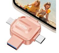 【No App】Yueflue USB Stick lphone 128 GB, USB Stick for lphone to Store More Pictures and Videos. 4 in 1 Memory Stick Metallic Cross-Shaped, Memory Stick for i0S/Android/PC.
