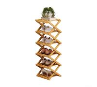 No Assembly Shoe Rack Built with Sustainable Wood Material 2 to 9 Adjustable Tiers Foldable for Small Space Living Solutions (6 Layers Yellow)