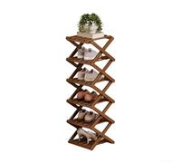 No-Assembly Shoe Storage Rack Wooden Construction Foldable to 12x11 Inches Adjustable Tier Options for Dorm Apartment or Hallway (6 Layers brown)