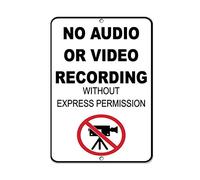 No Audio Or Video Recording Without Express Permission Signs Warning Sign Caution Safety Sign Traffic Road Sign Aluminum Indoor Or Outdoor Signs For Home Office Work 8X12 Inches