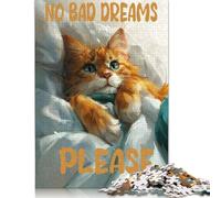 No Bad Dreams Cute Cat Jigsaw Puzzles Puzzle for Adults Kids. 1000 Pieces Great Gifts Challenge Toy Educational Games Home Decoration for Educational Games Gifts 1000pcs (75x50cm)
