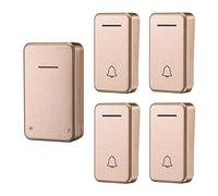 No Battery Required Wireless Doorbell Waterproof, 4 Transmitters 1 Receiver Doorbell Plug in Wireless 200M Transmission Distance LED Flashing Light Reminder (Gold)