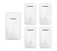 No Battery Required Wireless Doorbell Waterproof, 4 Transmitters 1 Receiver Doorbell Plug in Wireless 200M Transmission Distance LED Flashing Light Reminder (White)