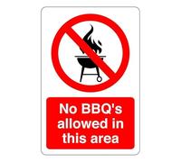 No BBQ'S allowed in this area : safety signage - 1.2mm Rigid plastic for indoor/outdoor usage (150mm x 100mm) Viewing Distance within 3m.