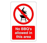 No BBQ'S allowed in this area : safety signage - 1.2mm Rigid plastic for indoor/outdoor usage (200mm x 150mm) Viewing Distance within 5m.