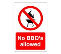 No BBQ'S allowed : safety signage - High tack self-adhesive sticker (150mm x 100mm) Viewing Distance within 3m.