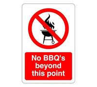 No BBQ'S beyond this point : safety signage - High tack self-adhesive sticker (200mm x 150mm) Viewing Distance within 5m.