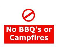 No BBQs or Campfires | 40cm x 30cm | Red/White - Dibond Aluminium Sign for Parks, Campgrounds, Forest Areas, Fire Safety Regulations