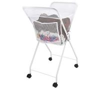No Bend Laundry Basket On Wheels - Lightweight Foldable Washing Trolley, Holds Up To 14Kg, White, H87 X W56 X D46Cm