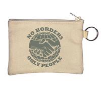 No Borders Only People Handshake World Graphic Key Chain Coin Purse Beige