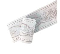 no-branded D-Simplemuji 5 Meters White Peony 3D Self Adhesive Peel and Stick Waterproof Wall Border Easy to Apply 4 Inch by 16.5 Feet