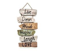 no-branded Hanging Wall Sign Rustic Wooden Wall Sign (Live, Dream, Work, Imagine, Laugh, Love) Wood Wall Decoration for Home Decor