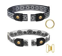 No Buckle Stretch Belt 2 Pieces Buckle Free Belt Elastic Belts Waist Invisible Adjustable Belts for Women Men Lady Unisex Jeans Pants, Printing, with Gold Button