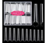 No C Curve Coffin Nail Tips, SWETIDY 200PCS Clear XXL Long Flattened False Nail Tips for Acrylic Nails Professional Half Cover with Case 10 Sizes