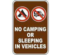 No Camping Or Sleeping In Vehicles Sign Property/Security Recreation Signs Park and Campground Metal Tin 8 x 12 Inch for Home or Work