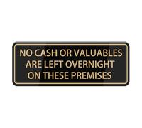 No Cash Or Valuables Are Left Overnight On These Premises Sign, Self Adhesive Sign For Front Door Or Wall 8 X 3 Inch Quick And Easy Installation Design For Home, Office, Public, Yard