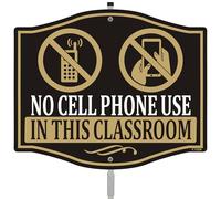 No Cell Phone Use in This Classroom Sign Please No Phones Zone Beyond This Point 12" x 10" With 28" Long Metal Safety Warning Stake With Stand Aluminum Business School