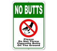 No Cigarette Butts Sign, 8x12 Aluminum Please No Littering Sign Outdoor, Easy Install, UV Protected