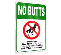 No Cigarette Butts Sign, 8x12 Aluminum Please No Littering Sign Outdoor, UV Protected