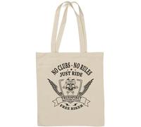 No Clubs No Rules Just Ride Free Biker Skull Graphic Natural Cotton Tote Bag White